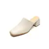 Sandalias Cuadradas de Tacón Simple Versátiles de Nuevo Estilo Verano 2024 para Mujer, Mocasines Gruesos de Piel de Vaca para Uso Exterior