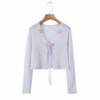 9777-25 Primavera Novo Estilo Retro Francês Flor Gelo Seda Curto Protetor Solar Cardigan Suéter de Ar Condicionado Feminino Suéter de Tricô