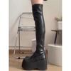 Botas de plataforma de tacón de cuña ultra alto hasta la rodilla con suela gruesa, elásticas, para aumentar la altura en personas bajas, punta redonda, cierre lateral, de charol para mujer