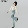 Jeans Azul Claro Acampanados Verano 2025 Pantalones de Nueve Puntos Cintura Alta Petite Pantalones Acampanados No Ceñidos a la Pierna para Mujer