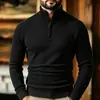 Nuevo Suéter de Punto para Hombre de Otoño e Invierno con Cremallera y Cuello Medio Alto, Capa Base Térmica de Moda Casual Sencillo Liso