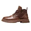 Botas Martin para Hombre, Superficie de Cuero, Botas de Trabajo Resistentes a las Manchas, Estilo de Algodón Simple, Zapatos Casuales de Moda de Caña Alta para Hombre