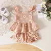 Yaya Transfronteiriça Europeia e Americana Verão Novo Menina de Bebê Manga Flare Margarida Manga Curta Shorts Roupa Infantil Fofa Atacado