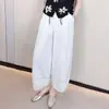 Conjunto de Calças Deslumbrante para Mulheres Baixas, Roupa de Verão com Top de Manga Curta Listrado e Calças Florais Largas Conjunto de Duas Peças