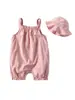 Macacão Fino Estilo Coreano para Bebês, Macacão Sem Mangas para Recém-Nascidos, Roupa de Verão com Suspensórios e Chapéu, Roupa da Moda para Exterior