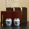 Bote de Cerámica Azul y Blanco para Té, Caja de Regalo para Empaque de Té, Tarro de Cerámica Vacío, Caja Universal de Madera de Alta Gama, Personalizable para Té Negro, Té Verde, Té Blanco
