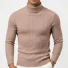 Suéter de Cuello Alto para Hombre Europeo y Americano para Otoño e Invierno, Tejido de Punto Casual de Manga Larga, Capa Base de Punto Trenzado de Color Liso Cálido