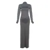 Outono e Inverno 2024 Novo Cruzamento Europeu e Americano Novo Sexy Afinando a Cintura Visual Cor Pura Saia Longa Elegante Vestido Plissado para Mulheres