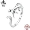 Evelor Original Sterling Silver s925 Fun Cat Anel de Abertura Simples Animal Bonito Anel de Jóias
