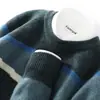 Suéter de Lana para Hombre, Nuevo Otoño/Invierno Cuello Redondo Bloque de Color Jersey, Suelto Casual Tejido de Lana Genuina Camisa Base para Hombre