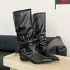 Botas de Pierna para Pantalones Bei Huo Jia Mujer 2026 Nuevas Botas Vaqueras Occidentales Retro de Verano Versátiles Adelgazantes por Encima de la Rodilla