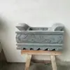 Mesa de chá pequena estilo Zen base de castiçal de pedra incensário frente de túmulo ao ar livre para queimar incenso Mármore Branco Pedra Verde Ornamento Retangular