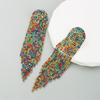 Brincos Longos com Franja Geométrica em Liga de Alumínio com Pedras Strass e Diamante, Corrente de Garra Super Brilhante, Brincos Exagerados Europeus e Americanos para Banquete Feminino