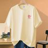 Camiseta de Manga Corta Pesada 100% Algodón para Mujer 2026 Nuevo Estilo Camiseta con Estampado de Corazón Diseño de Nicho Top de Media Manga