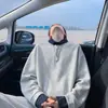 Sudadera con medio cierre de color block retro americano de manga larga para otoño e invierno, sudadera versátil de corte holgado de moda para hombre