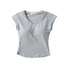 2024 Nuevo Estilo Spice Girl Sentido del Diseño Nicho Cuello en V Manga Corta Camiseta de Mujer Ajustada Adelgazante Top Desmontable con Almohadilla en el Pecho