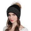 Gorro de piel de mapache auténtica, gorro de punto cálido de piel de conejo para mujer, gorro de lana de invierno a la moda para comercio exterior transfronterizo.
