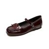 Zapatos Planos de Piel de Oveja Suave con Punta Cuadrada Francesa y Lazo para Mujer, Nuevo Estilo 2025, Correa Única, Suela Plana, Boca Baja, Zapatos Mary Jane Retro