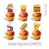 Set de fiesta de cumpleaños temático de hamburguesas al estilo americano y pollo frito con platos de papel desechables, vasos, mantel, banderines y globos para decoración