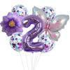 Juego de 7 globos de flores de mariposa con degradado morado para cumpleaños infantil, con lentejuelas de colores de despegue, de látex, hermosos globos