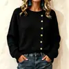 Otoño/Invierno 2026 Nuevo Transfronterizo Europeo y Americano Amazon Prendas de Punto Holgadas Cómodas Botones Color Sólido Versátil Manga Larga Ropa de Mujer