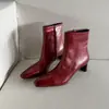 Botines cortos para mujer hechos de piel de primera flor, diseño ajustado, nuevo estilo otoño/invierno, punta cuadrada, cremallera lateral, tacones altos, piel genuina, botines de moda