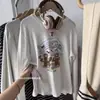 Camiseta de Manga Longa de Algodão Puro com Estampa de Desenho Estilo Coreano High Street Bf para Mulheres, Primavera e Outono, Top Versátil de Alto Padrão Bf Preguiçoso Casual