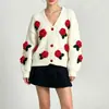 Cardigan de tricô com flores tridimensionais, estilo doce, novo para outono e inverno, estilo coreano, para mulheres, jovem e versátil, casaco suéter solto e macio