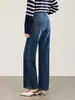 2613604- Jeans de algodón de bambú elásticos en cuatro direcciones, pantalones versátiles de pierna ancha recta adelgazantes, pantalones de otoño para mujer de cintura alta