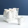 Juego de Taza de Agua de Cerámica Escandinava con Escurridor Sala de Estar Juego de Agua de Bienvenida Hermosa Taza Taza de Té de la Tarde con Rayas de Puntos