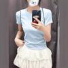 Camiseta feminina slim de manga curta com fundo transfronteiriço, versão coreana do novo comércio exterior, moda curta e fina, atacado de maré feminina