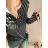 Camiseta Listrada de Manga Longa Estilo Coreano para Mulheres, Outono de 2026, Solta e Casual com Estilo Preguiçoso, Gola Redonda, Blusa Pulôver Versátil