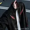 Jaqueta de Couro para Motociclista Cor de Bloco Americana Retrô Gola Alta Masculina Outono Tie-Dye Desgastada Legal Tendência Marca Jaqueta de Voo
