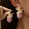 Venta Caliente Transfronteriza Estilo Vacacional Personalizados Aretes de Concha Rosa Estrella de Mar Diamante Perla Vacaciones de Verano Damas de Gama Alta