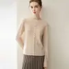 Cardigan de estilo minimalista con cuello redondo 100% cachemira pura para mujer, con bordes enrollados, de un solo botón, adelgazante y versátil chaqueta de punto