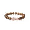 Pulsera DIY de Madera Nanmu Seda Dorada con Cuentas de Ágata de Círculo Único para Hombres y Mujeres, Cadena de Mano de Cuentas de Madera