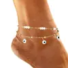 Joia para Pé Dupla Camada Estilo Exagerado Moda Feminina Transfronteiriça Pingente de Olho Redondo Aço Titânio À Prova d'Água e Suor Tornozeleira 18K