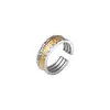 Anillo de Plata de Ley 925 con Patrón de Hierba Tang para Mujer, Diseño de Nicho con Combinación de Colores Dorado y Plateado, Anillo Abierto con Acabado Mate Electro-Blanco para Apilar