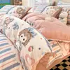 Juego de Cuatro Piezas de Terciopelo de Leche de Invierno, Sábana Gruesa para Otoño e Invierno, Funda de Edredón de Felpa, Juego de Tres Piezas de Sábana para Dormitorio de Felpa de Coral