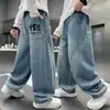 Calças para Meninos Atacado, Jeans Modernos para Primavera e Outono para Crianças Mais Velhas, Calças Retas de Perna Larga Casuais Estilosas