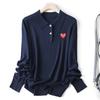 Suéter de Lã Elegante Francês e Rejuvenescedor com Gola Polo e Coração Bordado, Suéter de Tricô Fino de Manga Longa para Primavera e Outono Feminino 129