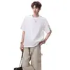 Camiseta Masculina Verão Tendência Marca Poliéster Linho Manga Zíper Manga Curta Americana Solta Versátil Cor Sólida