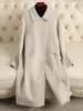Casaco de lã dupla face feminino, comprimento médio, nova coleção outono/inverno 2026, corte solto, estilo elegante, de abotoamento simples, decote quadrado, peça de outer wear em mistura de lã