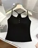 Camisola de tirantes en Y con botones para mujer con sujetador incorporado, corte ajustado, longitud corta, capa interior, top base azul Klein