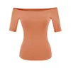 Top de un solo hombro puramente seductor con copas, camiseta de color liso de manga media, nuevo top corto sexy de verano ajustado para mujer
