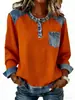 Sudadera con Cuello de Mezclilla Color Block Estilo Europeo y Americano 2026 para Mujer, Suéter de Manga Larga, Holgado Casual Transfronterizo Marca de Moda Chaqueta