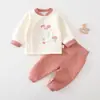 Conjunto de três camadas quente para outono e inverno de bebê, cintura alta, protege a barriga, unissex, roupa íntima de algodão puro grau A, conjunto de duas peças