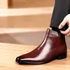 Botines Martin formales de negocios para hombre, punta fina, piel genuina, botines cortos, estilo británico, zapatos de cuero de caña alta, antideslizantes, duraderos, adecuados para ventas transfronterizas