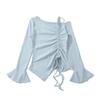 Primavera e Verão Novo Doce e Feminino Estilo Show Babados Cordão Lateral Ombro Único Camiseta Colorida Roupa Feminina Transfronteiriça Europeia e Americana