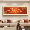 Pintura Decorativa Temática de Caqui para Sala de Estar, Estilo Chino con Carácter de Buena Suerte, Adecuada para Pared de Fondo de Sofá, Arte de Pared Grande Horizontal